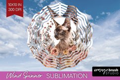 Floral Cat Wind Spinner Sublimation PNG - Flowers Round Product Image 1
