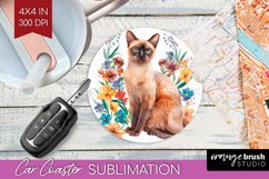 Floral Cat Car Coaster - Flowers Coaster PNG Sublimation Product Image 1