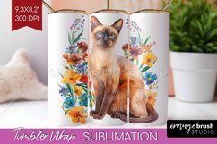 Floral Cat Tumbler Wrap - Flowers Tumbler PNG Sublimation Product Image 1