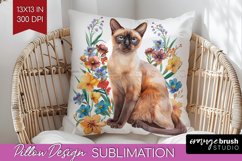 Floral Cat Pillow Sublimation - Flowers Pillow Cover PNG Product Image 1