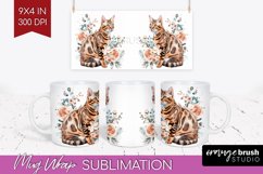 Floral Cat Mug Wrap - Flowers Mug PNG Sublimation Product Image 1