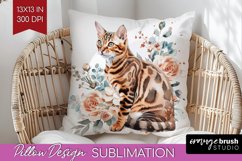 Floral Cat Pillow Sublimation - Flowers Pillow Cover PNG Product Image 1