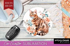 Floral Cat Car Coaster - Flowers Coaster PNG Sublimation Product Image 1