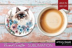 Floral Cat Round Coaster - Flowers Coaster PNG Sublimation Product Image 1