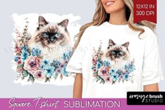 Floral Cat Square Tshirt Background - Flowers PNG Product Image 1