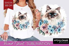 Floral Cat Round Tshirt Background - Flowers PNG Sublimation Product Image 1