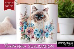 Floral Cat Tumbler Wrap - Flowers Tumbler PNG Sublimation Product Image 1