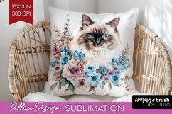 Floral Cat Pillow Sublimation - Flowers Pillow Cover PNG Product Image 1