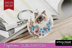 Floral Cat Keychain PNG - Flowers Keychain Sublimation Product Image 1