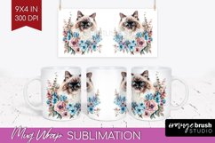 Floral Cat Mug Wrap - Flowers Mug PNG Sublimation Product Image 1