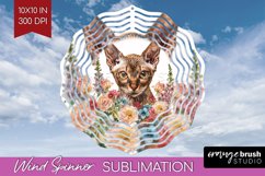 Floral Cat Wind Spinner Sublimation PNG - Flowers Round Product Image 1