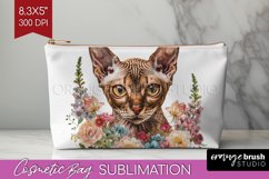 Floral Cat Cosmetic Bag - Flowers Makeup Bag PNG Sublimation Product Image 1