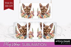 Floral Cat Mug Wrap - Flowers Mug PNG Sublimation Product Image 1