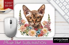 Floral Cat Mouse Pad Sublimation - Flowers Mousepad PNG Product Image 1