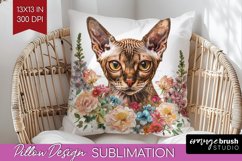 Floral Cat Pillow Sublimation - Flowers Pillow Cover PNG Product Image 1
