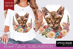 Floral Cat Round Tshirt Background - Flowers PNG Sublimation Product Image 1
