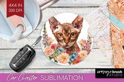 Floral Cat Car Coaster - Flowers Coaster PNG Sublimation Product Image 1