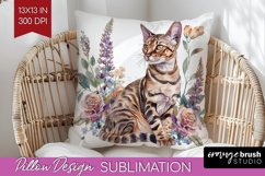 Floral Cat Pillow Sublimation - Flowers Pillow Cover PNG Product Image 1