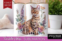Floral Cat Tumbler Wrap - Flowers Tumbler PNG Sublimation Product Image 1