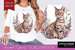 Floral Cat Round Tshirt Background - Flowers PNG Sublimation Product Image 1