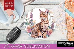 Floral Cat Car Coaster - Flowers Coaster PNG Sublimation Product Image 1