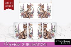 Floral Cat Mug Wrap - Flowers Mug PNG Sublimation Product Image 1