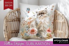 Floral Cat Pillow Sublimation - Flowers Pillow Cover PNG Product Image 1
