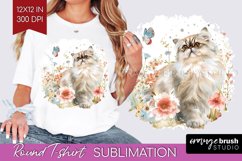 Floral Cat Round Tshirt Background - Flowers PNG Sublimation Product Image 1