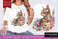 Floral Cat Round Tshirt Background - Flowers PNG Sublimation Product Image 1