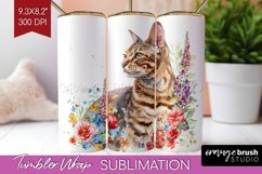 Floral Cat Tumbler Wrap - Flowers Tumbler PNG Sublimation Product Image 1