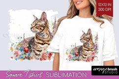 Floral Cat Square Tshirt Background - Flowers PNG Product Image 1