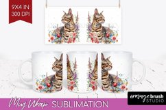 Floral Cat Mug Wrap - Flowers Mug PNG Sublimation Product Image 1