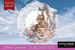 Floral Cat Wind Spinner Sublimation PNG - Flowers Round Product Image 1