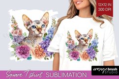 Floral Cat Square Tshirt Background - Flowers PNG Product Image 1