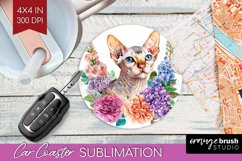Floral Cat Car Coaster - Flowers Coaster PNG Sublimation Product Image 1