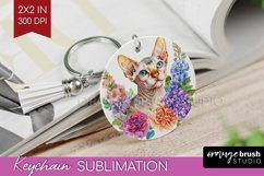 Floral Cat Keychain PNG - Flowers Keychain Sublimation Product Image 1