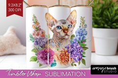 Floral Cat Tumbler Wrap - Flowers Tumbler PNG Sublimation Product Image 1