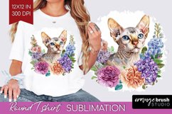 Floral Cat Round Tshirt Background - Flowers PNG Sublimation Product Image 1