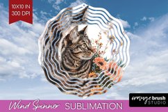Floral Cat Wind Spinner Sublimation PNG - Flowers Round Product Image 1