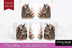 Floral Cat Mug Wrap - Flowers Mug PNG Sublimation Product Image 1