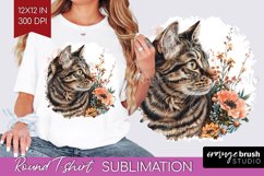Floral Cat Round Tshirt Background - Flowers PNG Sublimation Product Image 1
