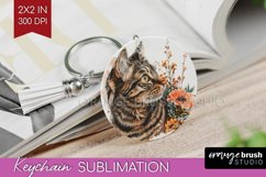 Floral Cat Keychain PNG - Flowers Keychain Sublimation Product Image 1