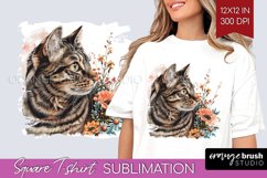 Floral Cat Square Tshirt Background - Flowers PNG Product Image 1