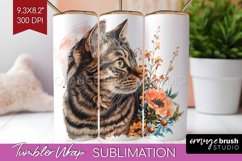 Floral Cat Tumbler Wrap - Flowers Tumbler PNG Sublimation Product Image 1