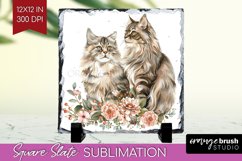 Floral Cat Slate PNG - Flowers Square Slate Sublimation Product Image 1