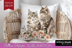 Floral Cat Pillow Sublimation - Flowers Pillow Cover PNG Product Image 1