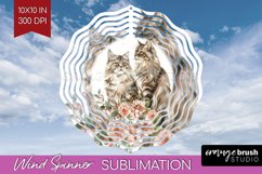 Floral Cat Wind Spinner Sublimation PNG - Flowers Round Product Image 1