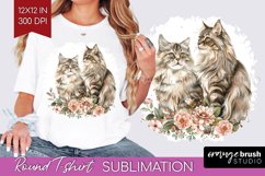 Floral Cat Round Tshirt Background - Flowers PNG Sublimation Product Image 1