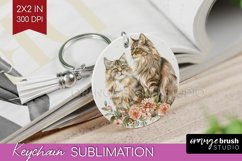 Floral Cat Keychain PNG - Flowers Keychain Sublimation Product Image 1