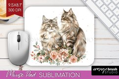 Floral Cat Mouse Pad Sublimation - Flowers Mousepad PNG Product Image 1